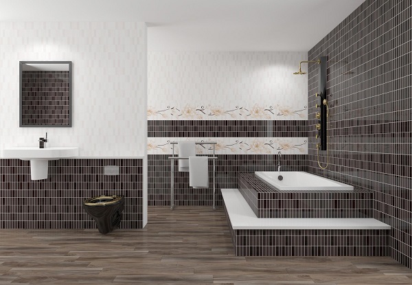 Bộ gạch ốp nhà tắm đẹp CMC họa tiết đen - trắng