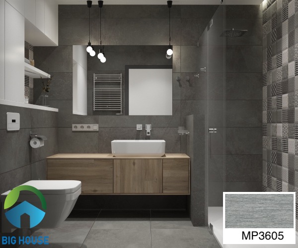 Mã gạch MP3605 màu xám nhẹ vừa basic lại vẫn mang phong cách hiện đại cho phòng tắm
