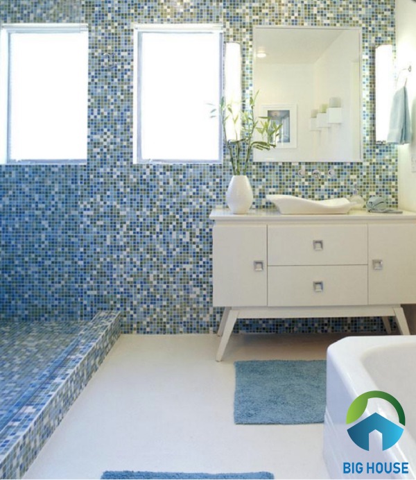 Gạch mosaic ốp nhà tắm cao cấp màu xanh dương