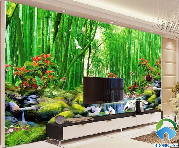 Tranh gạch 3D phong cảnh rừng cây xanh mát và ấn tượng 